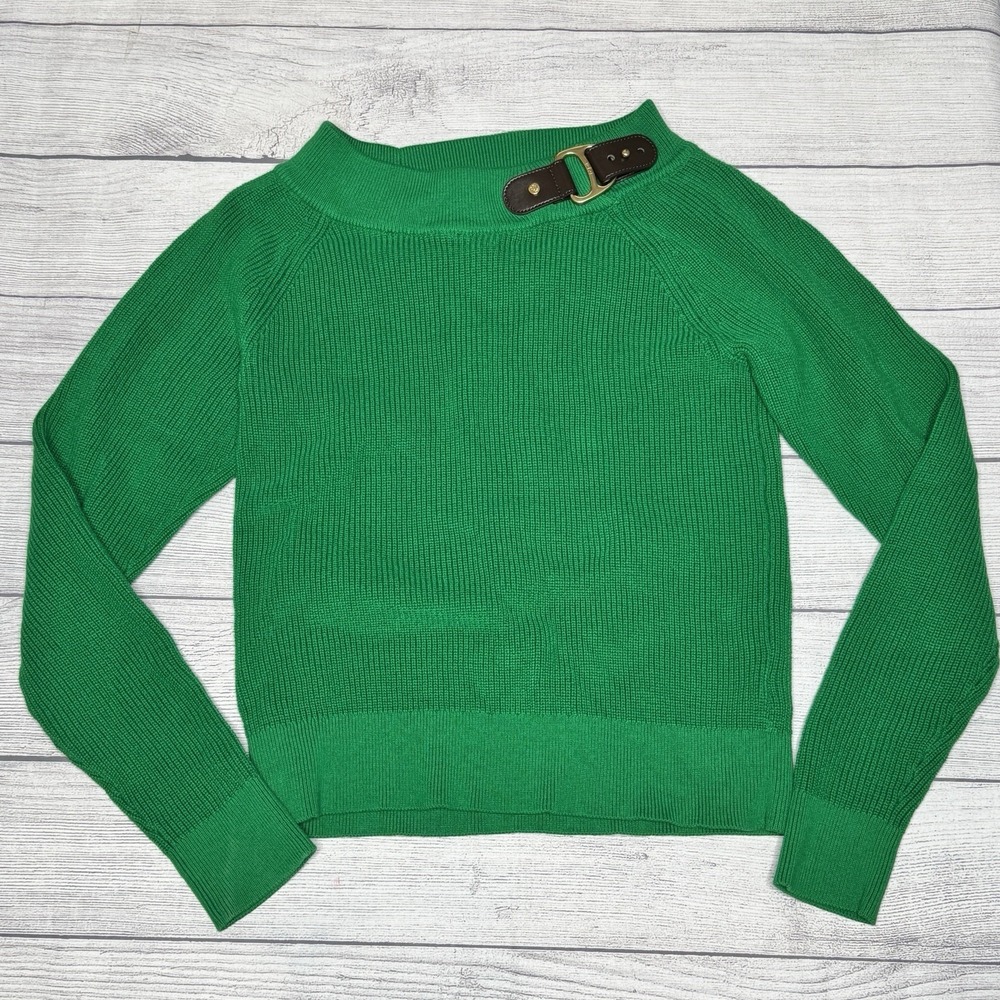 Lauren Ralph Lauren Womens Medium Emerald Green Buckle‎ Sweater Ballet Neck